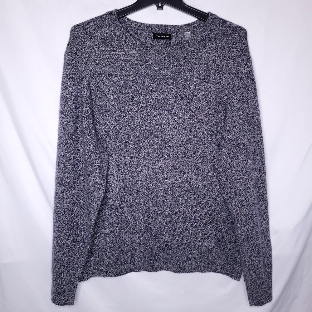 Tahari Sweater Mens XXL Blue Marled Wool Blend